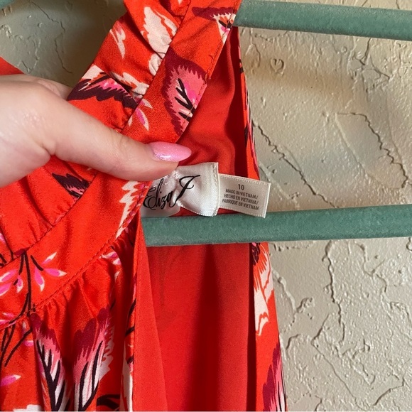 Eliza J Fit & Flare Halter Tiered Ruffle Dress Coral Floral - Picture 4 of 7